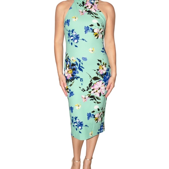 Turquoise Crossover Slit Back Sleeveless Midi Dress - Picture 2 of 7